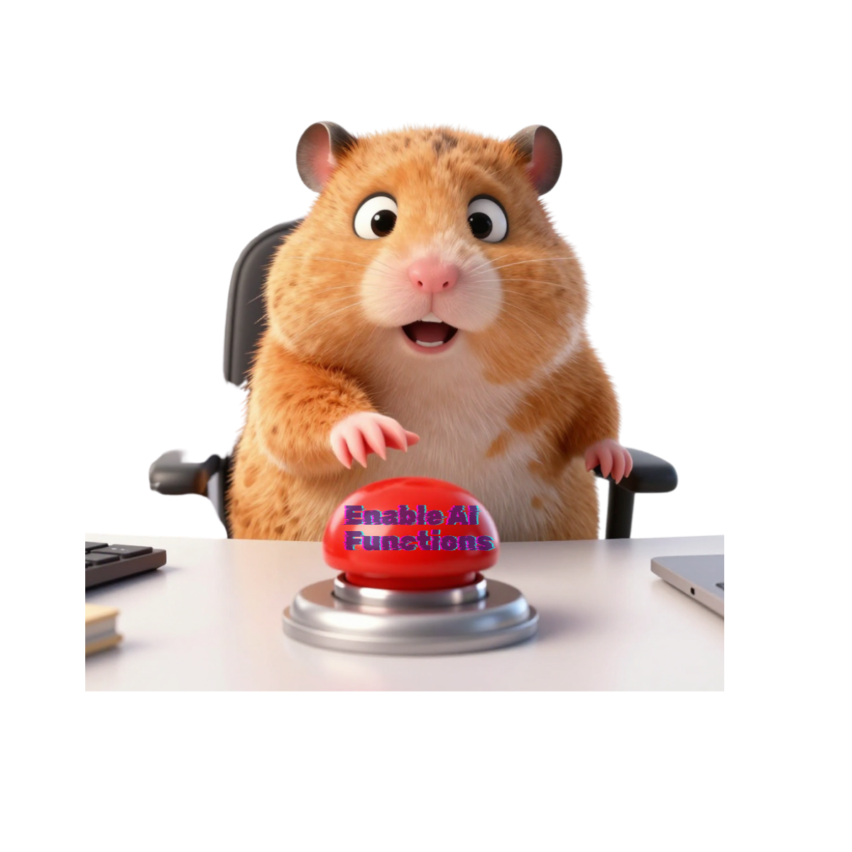 comical 3d animal pressing red button